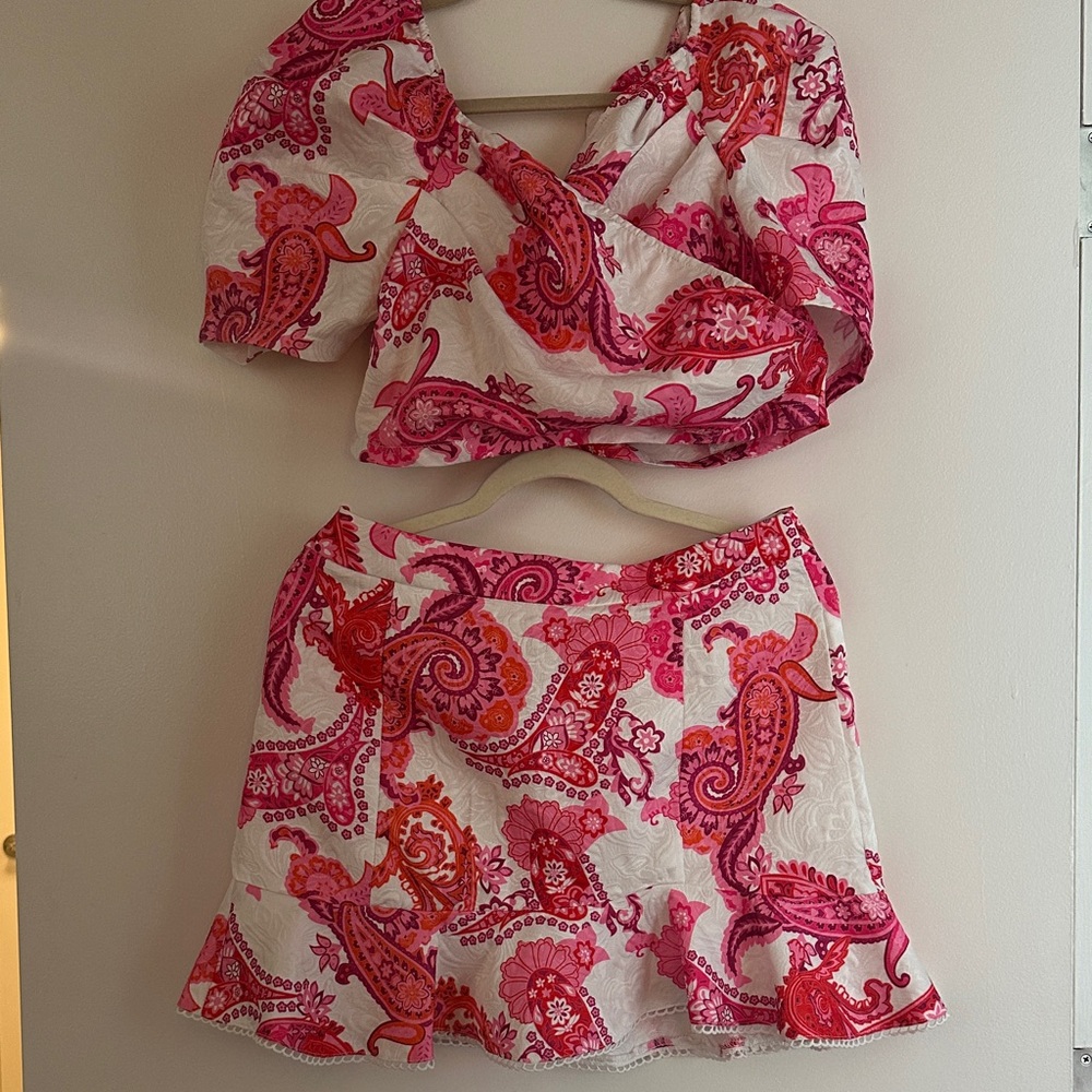 Pink and Red Paisley Two-Piece Set